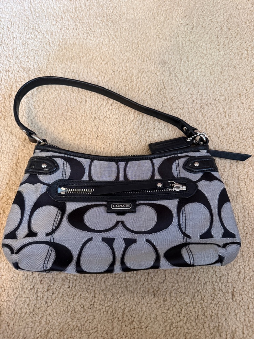 Vintage Coach Gray and Black Signature Shoulder Bag